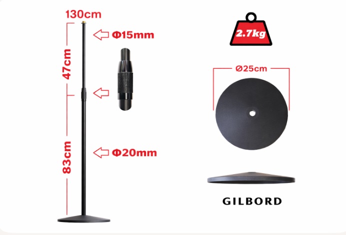 gilbord mic stand10 round base microphone floor τεχνική περιγραφή